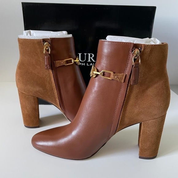Nib Ralph Lauren Meredith Bootie Leather Booties in Deep Saddle Tan /Whiskey - Picture 12 of 14